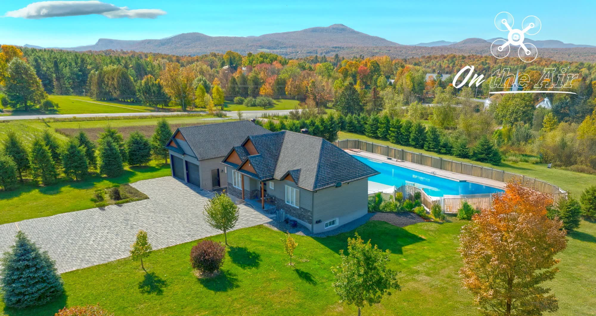 Residential property photographed by drone in autumn